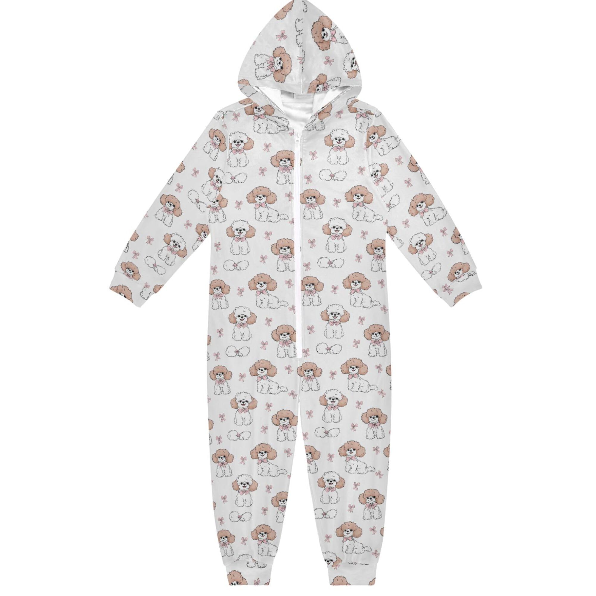 ALAZA Pigiama intero in flanella con cappuccio e cerniera, tuta coordinata per bambini, morbida e calda, abbigliamento sportivo per la casa, 5-6T
