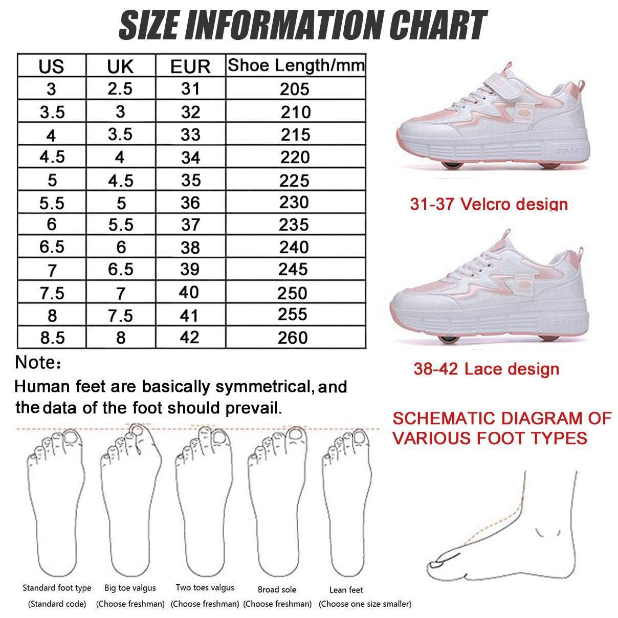 Sneakers Mit Rollen Mädchen Junge Mode Rollenschuhe Skateboard Schuhe Rollen Schuhe Sportschuhe Laufschuhe Mit Automatisch Verstellbares Räder Geeignet Für Erwachsene Und Kinder,Pink-36
