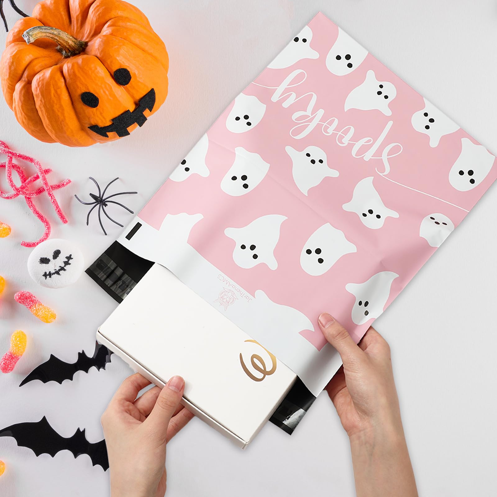 10x13 GROOVY GHOSTS Poly Mailers, Pink Halloween Packaging, Boutique Poly Mailer, Mailing Bag, Durable Self Seal Shipping Bag, Retro Mailer