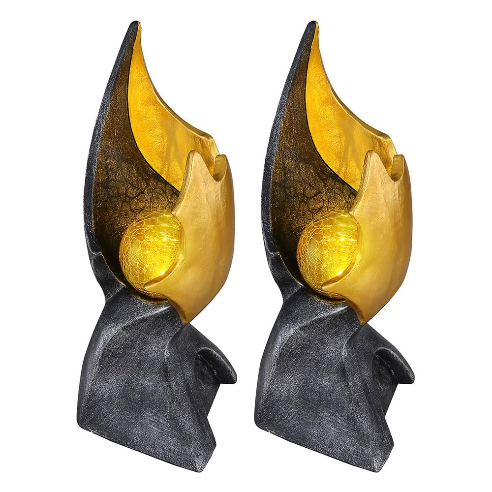 GLOBO LED Solar Flamme Solarlampen für Außen Garten Dekoration Solarleuchte mit Flammeneffekt, gold braune Skulptur mit bezauberndem Lichteffekt, 1x LED warmweiß, H 36 cm, 2er Set