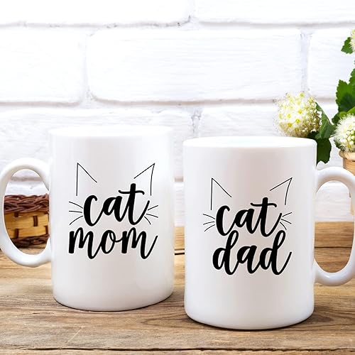 Miniatura 4 de Juego de tazas a juego de Cat Dad Cat Mom  2 tazas jumbo de cerámica blanca de 15 onzas  divertido juego de tazas de café para amantes de las