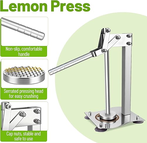 Miniatura 3 de Exprimidor de limones, prensa manual profesional de acero inoxidable resistente con base de succión antideslizante, protector contra salpicaduras y