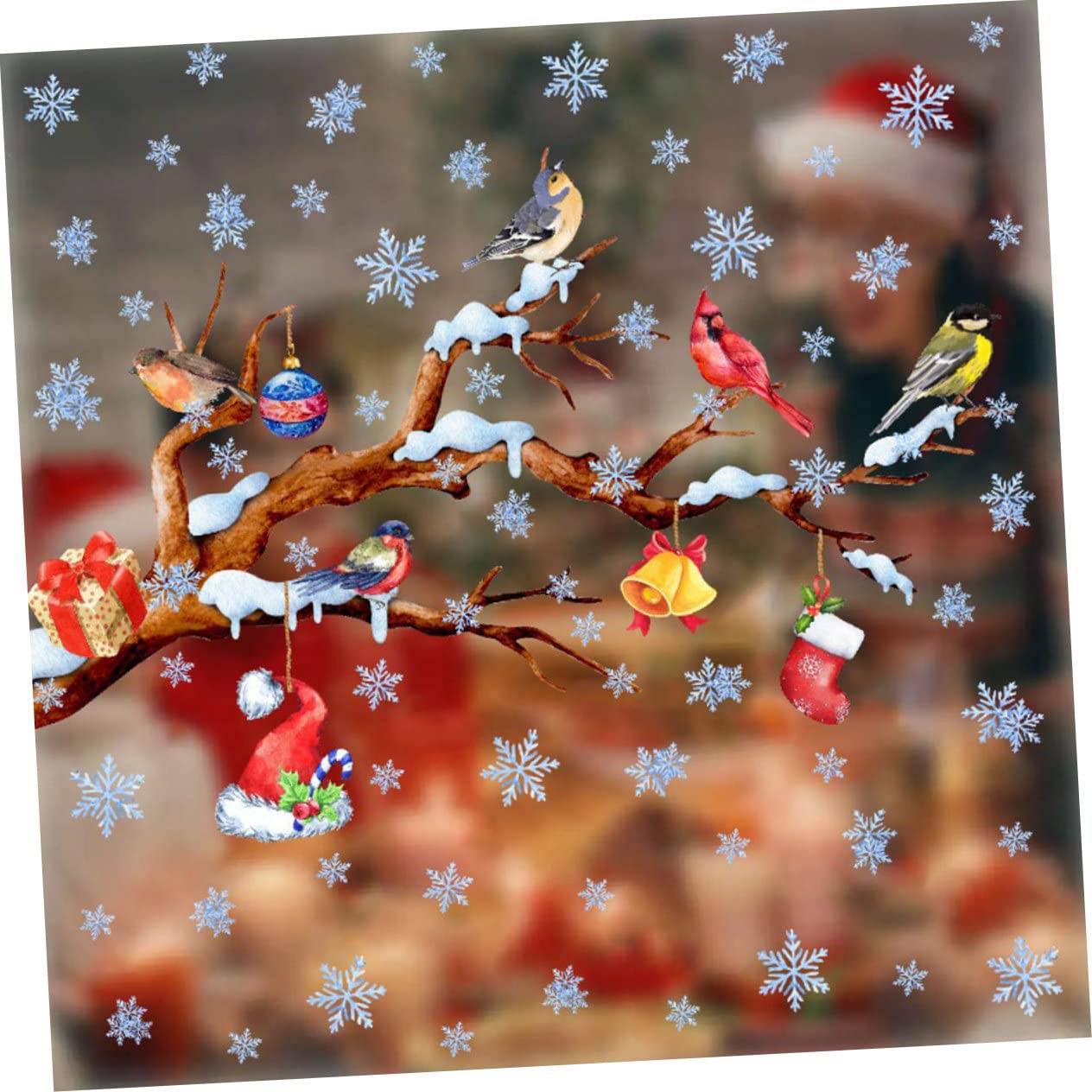Cabilock 5 Fogli Vetrofanie natalizie etichette etichetta Accessori adesivi parete stickers per decora adornare la finestra del festival aggrappa adesivi con fiocchi di neve pvc