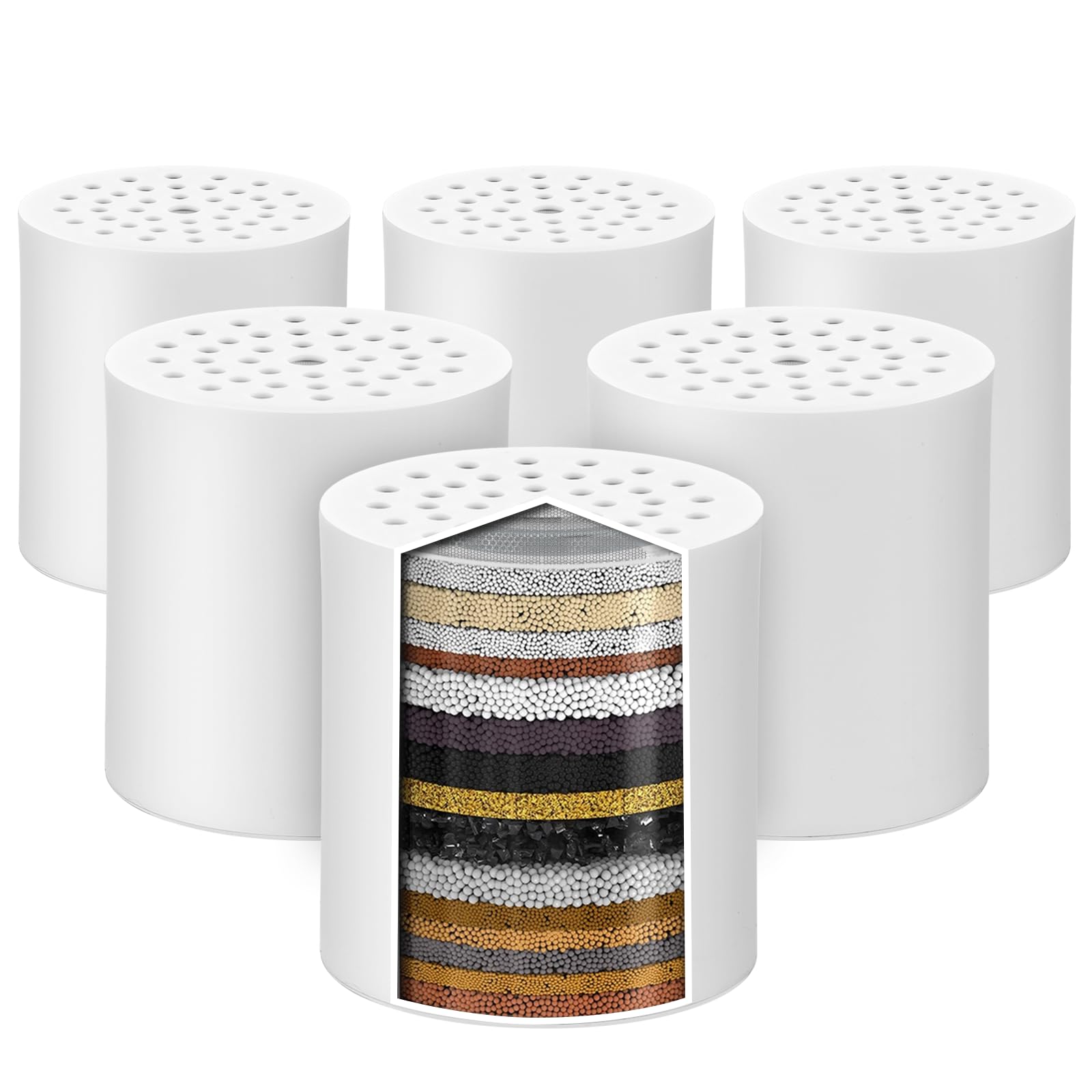 Cenipar Duschkartuschenfilter, 20-stufiger Duschfilter, Duschkopf-Filter, Nachfüllpackung mit Vitamin-C-Duschkopf, Ersatzfilter für hartes Wasser, 6 Stück