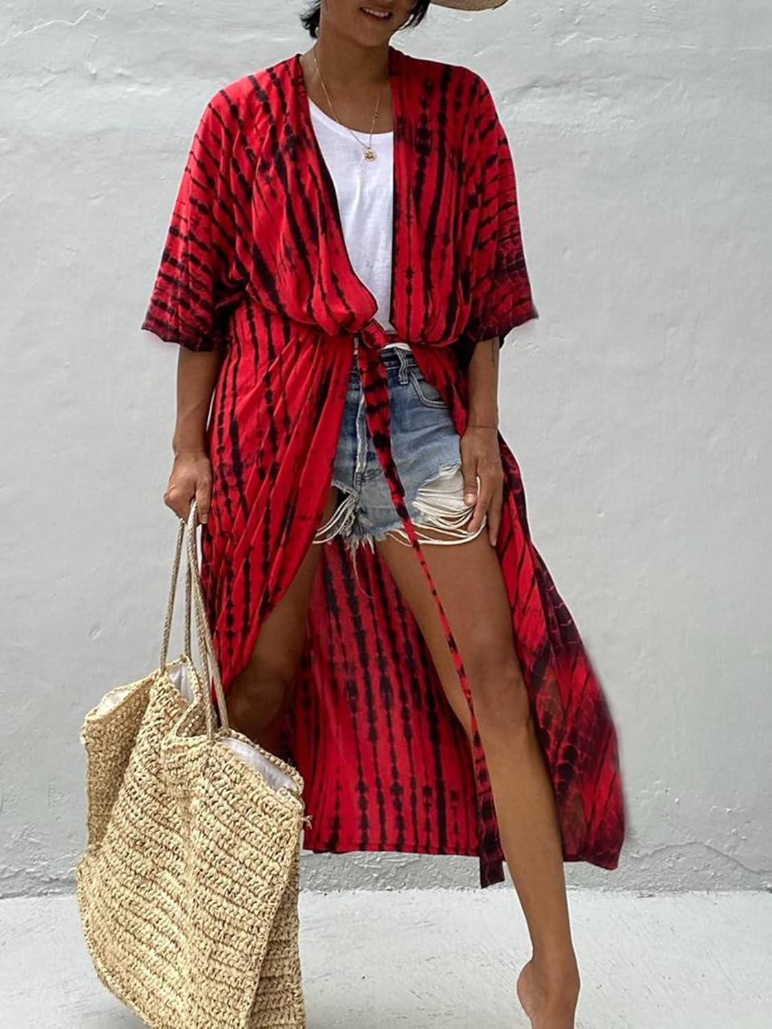 Chunoy Women Loose Long Flowy Open Front Kimono Cardigan Beach Wear Cover Up - Image 3