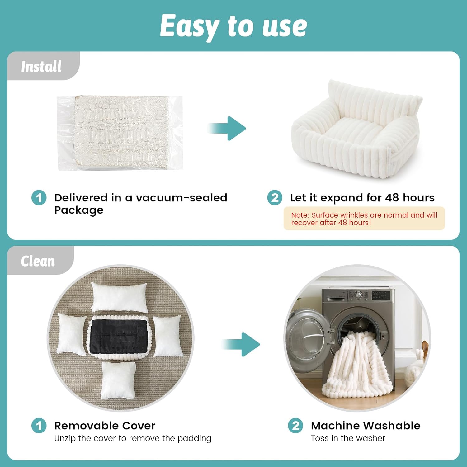 Cute Cat Bed with Removable Cover, Multifunctional Plush Faux Fur Pet Couch Bed with Blanket, Ultra-Soft Pet Furniture for Cats & Small Dogs (Cream, S: 25''x18'')