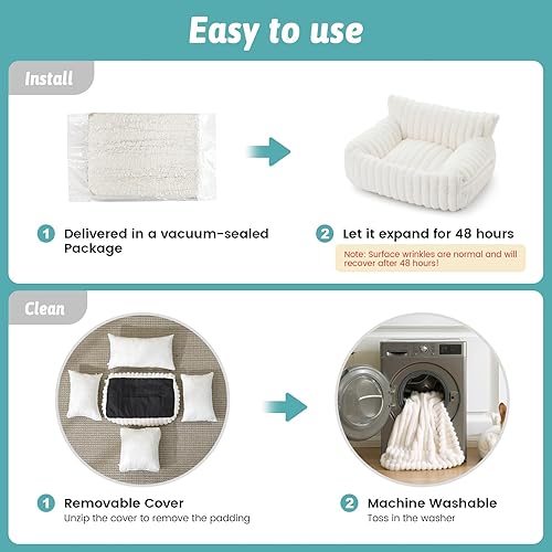 Miniatura 7 de Bonita cama para gatos con funda extraíble, sofá multifuncional de piel sintética de felpa para mascotas con manta, muebles ultra suaves para