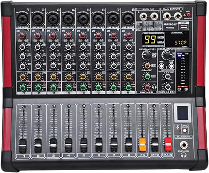Audio Mixer, 8 Channels Mono Mixing Console with Record 99 DSP effect USB Function Professional Mixer