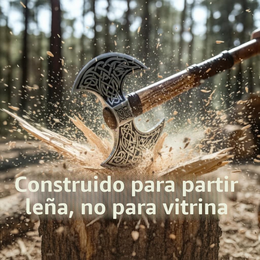 NovaHaven Hacha vikinga de doble cabeza, hacha de acero al carbono forjada a mano con mango de fresno, bobinado de cuero y funda de cuero, ideal para coleccionistas, al aire libre y como regalo