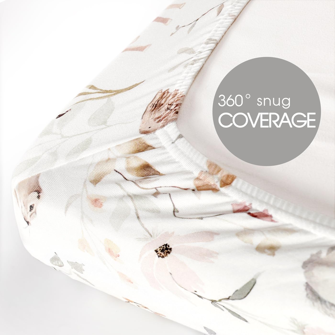 Spannbettlaken, dehnbar, ultraweich, Jersey, 3er-Pack, tragbar, Mini-Kinderbettlaken für Mädchen, universelle Passform, für Pack N Plays, sicher und kuschelig, schönes Blush Pink, Blumenmuster und