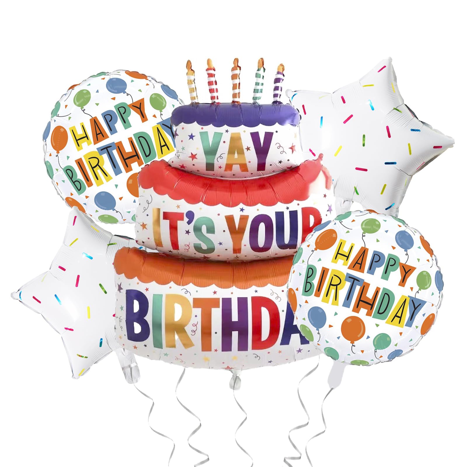 7-Piece Happy Birthday Foil Balloon Set - 18 Inch Stars & Circles With Banner