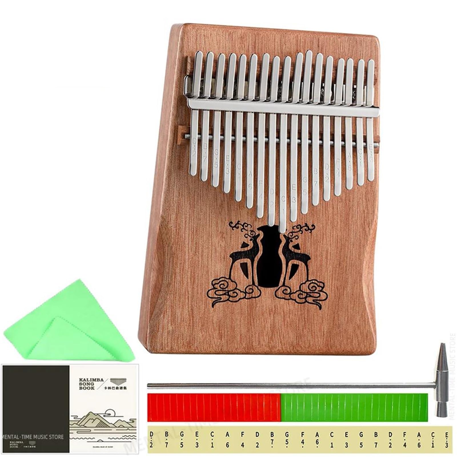 Kalimba Instrument Kalimba 17 Tasten Holz Calimba Daumenklavier Mahagoni Tasteninstrument Mit Songbook-Zubehör(Style 7)