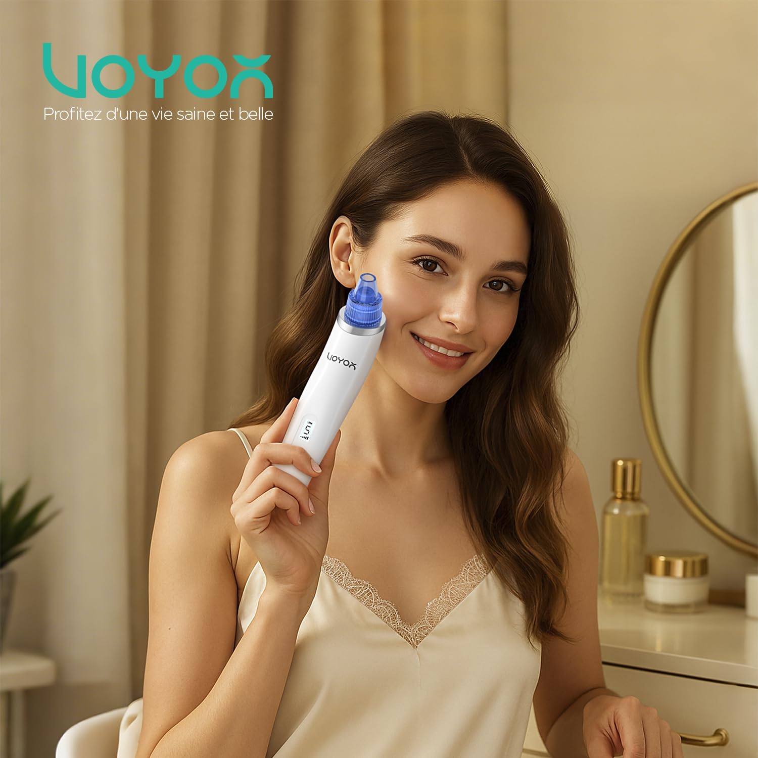 VOYOR Aspirateur Point Noirs Professionnel 6 en 1 Extracteur de Points Noir Electrique Tire Comédons Acnés Nettoyant de Pores Soin Visage Femme, 6 Sondes et 5 Modes, Rechargeable avec écran LCD BR510
