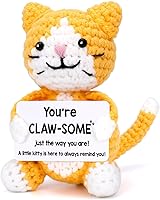 Handmade Crochet Cat Plush - Funny Positive Energy Kitten Stuffed Animal, Unique Gifts for Cat Lovers Women Men, Valentine's Ornament Decor