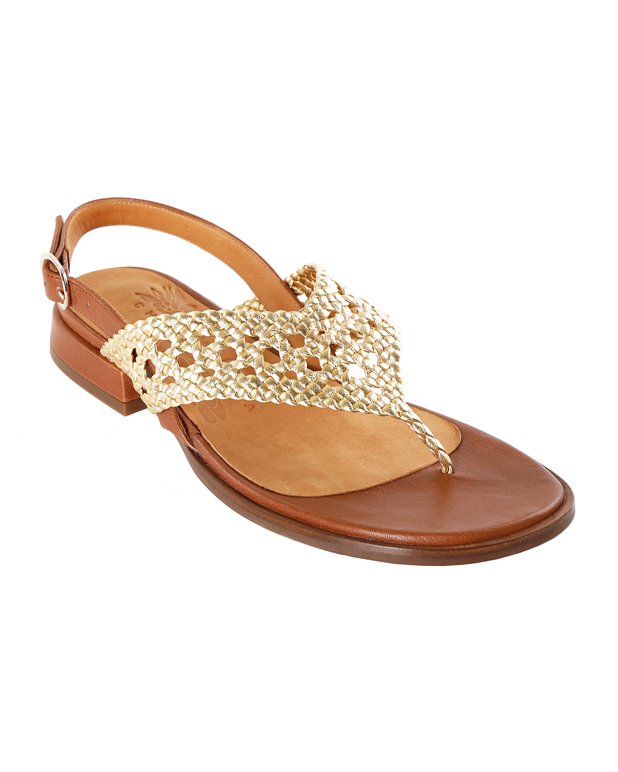 Chie MiharaWomen's WARU 39 Flat Sandal, Gold, Brown, EU