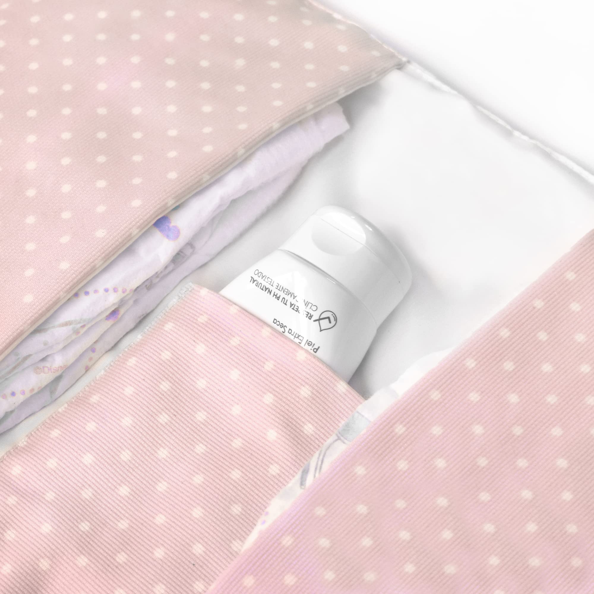 Portapañales para bebe Personalizado con Nombre Bordado (Topitos blanco-rosa)