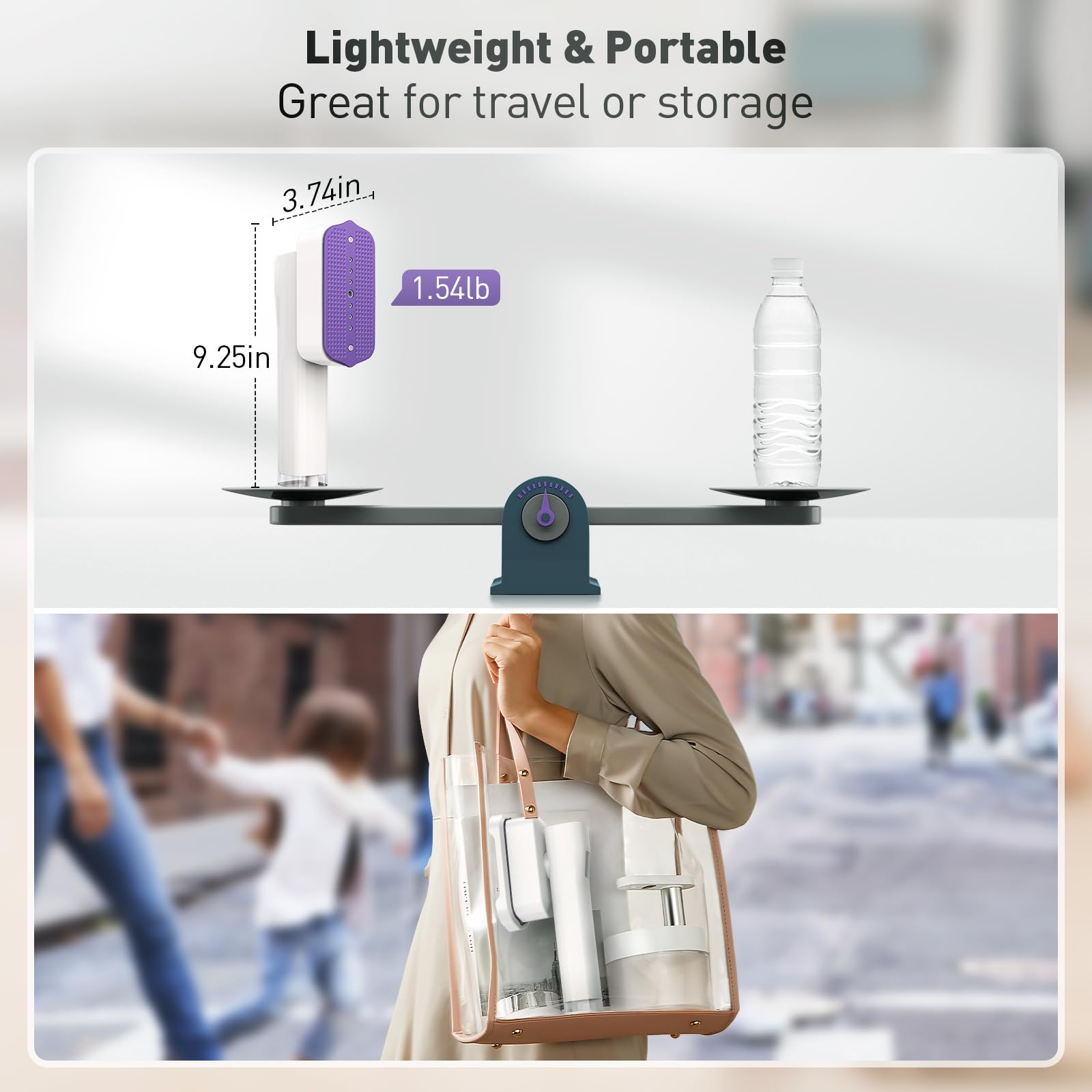 Vaporizador de ropa portátil, 1300 W, 1.54 libras de luz, 3 niveles de vapor, vapor continuo de 20 minutos, potente eliminación de arrugas para viajes, oficina, hogar (110-120 V) 7