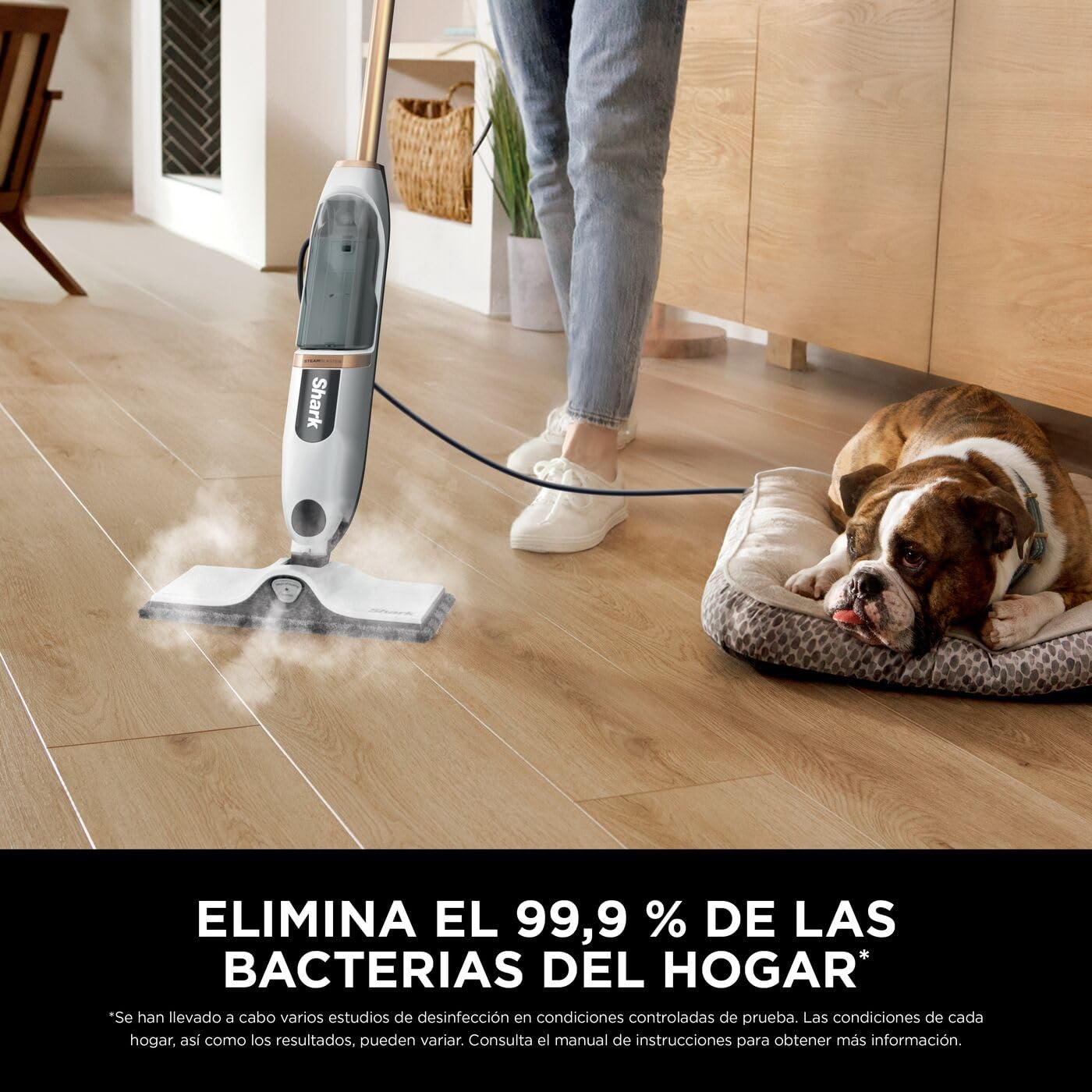 Shark SteamSpot con Steam Blaster para Suelos Duros, mopa de Vapor Ligera sin sustancias químicas, depósito de Agua extraíble, 2 bayetas atrapasuciedad Dirt Grip Lavables, Blanco y Cobre S2001EU