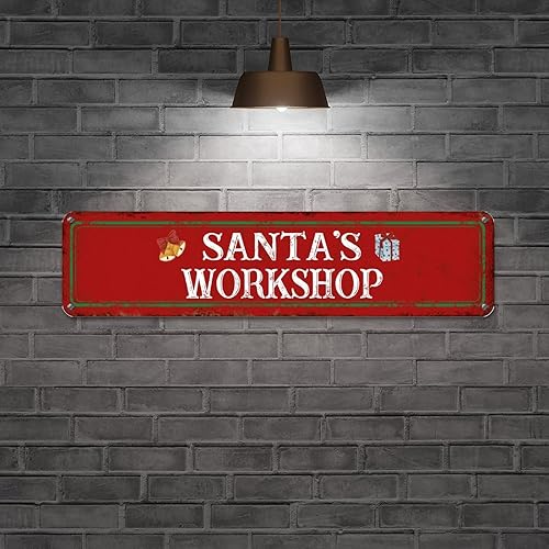 Vista 100 de Santa's Workshop North Pole Street Letreros personalizados de metal para exteriores, letrero de metal de bienvenida para Navidad, decoración