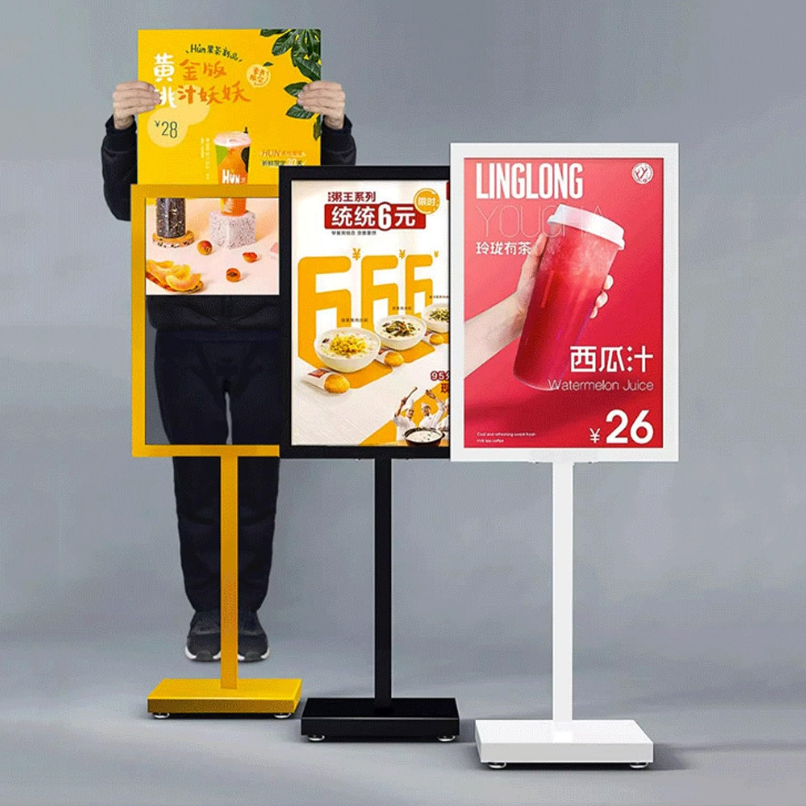 Soporte Metálico para Letreros, Soporte de Pie Publicitario para Carteles, Menús y Avisos - Uso en Interior y Exterior para Tiendas, Restaurantes y Eventos(65*90cm)