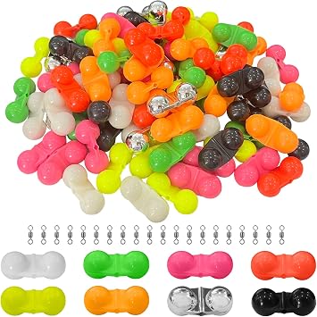 116 PCS Fishing Double Rattles Beads with Barrel Swivels Kit, Catfish Rattle Bells, Plastic Fishing Beads Bells Attractor Tackle Accessories for Catfish Bass Pompano