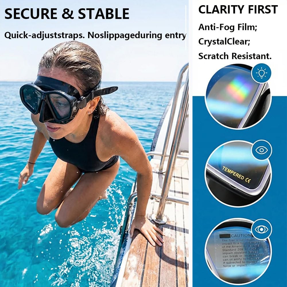 MáScara De Buceo Y Snorkel PanoráMica, Gafas De Buceo con System Antivaho, MáScara De Cristal Templado para Apnea Y Buceo— Ideal para Buceo, Snorkel Y NatacióN. C
