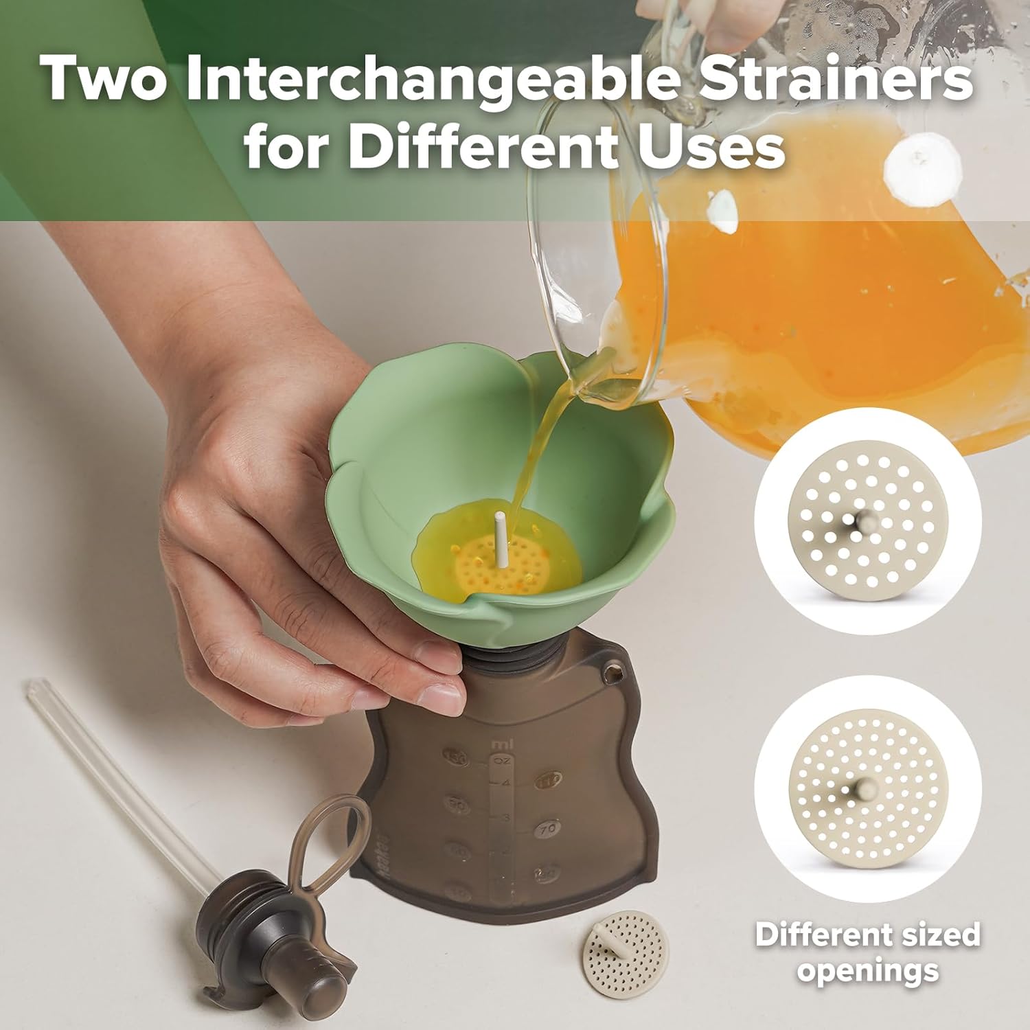 haakaa Fill & Go Yummy Pouch ＆ Flower Funnel Combo - Grey Pouch (2pcs) + Spring Green Funnel