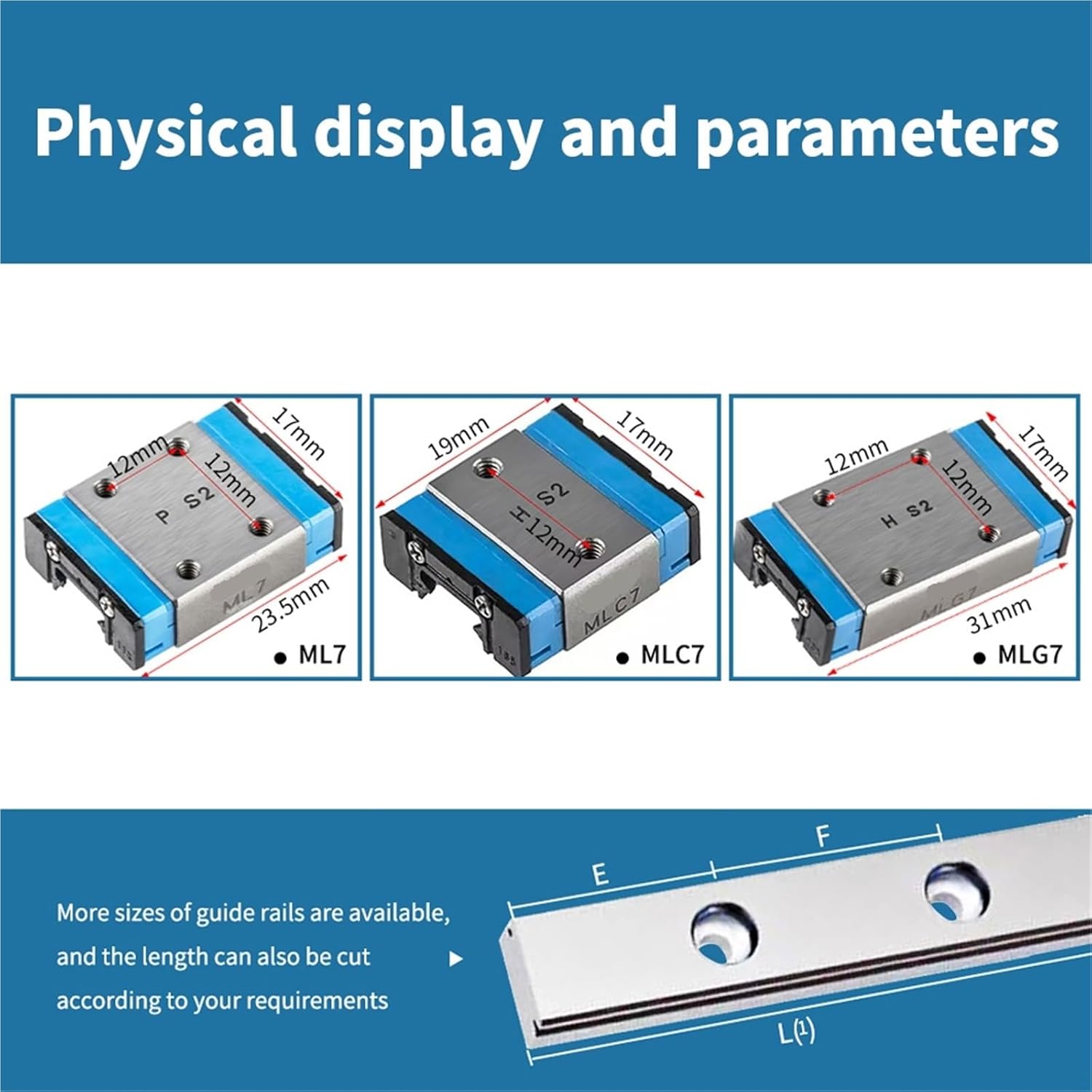 ML7 MLC7 MLG7 Linear Block Linear Guide Slider Linear Bearing(150mm(Only Rail))