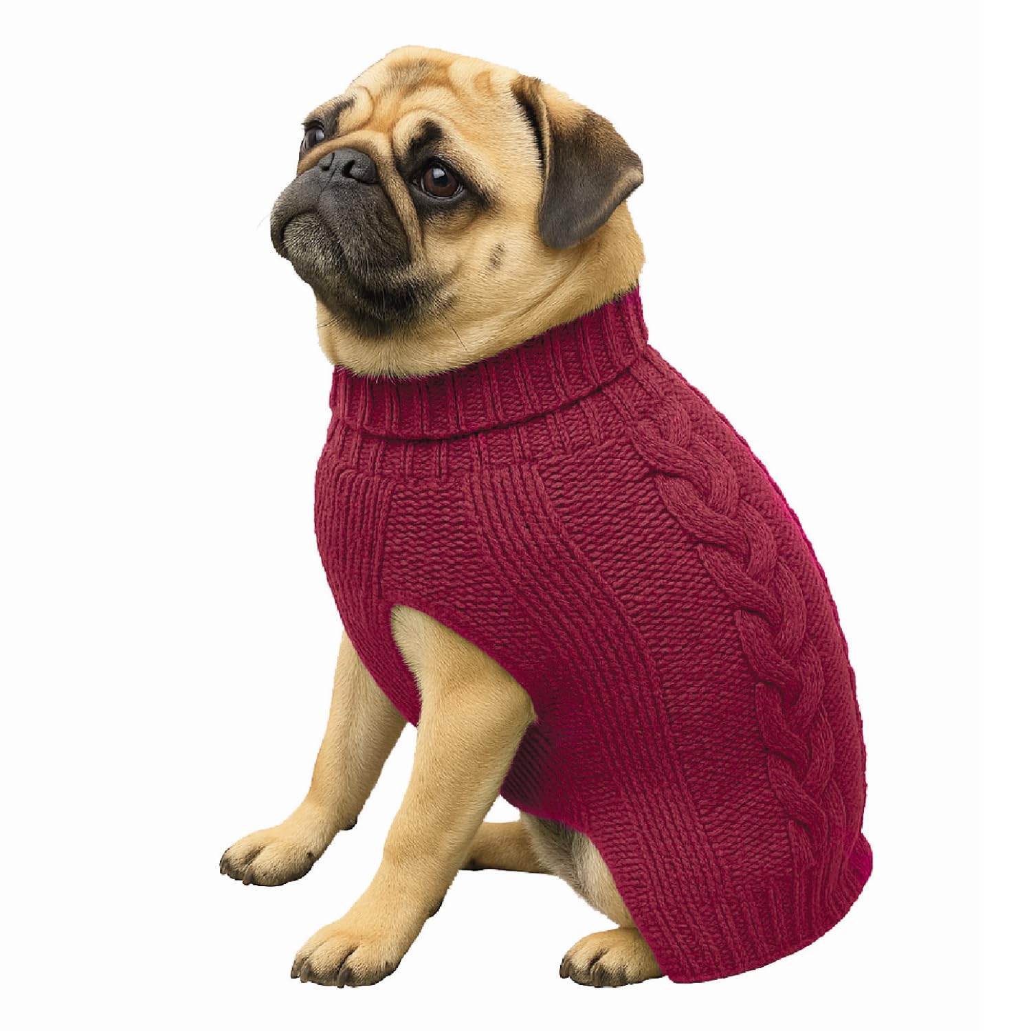 HugglePets Cable Knit Winter Dog Jumper - Mulberry Red (Extra Small 30cm) Deep Weave Dog Clothes with Under Body Protection, Short Sleeve Fit & Collar Hole. Machine Washable Sweater for Dogs & Pets. โ image 1