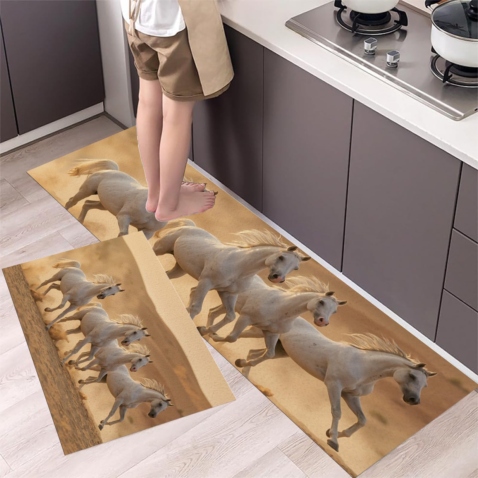 Alfombras y felpudos para cocina lavables con kit antifatiga de dos piezas decorativas