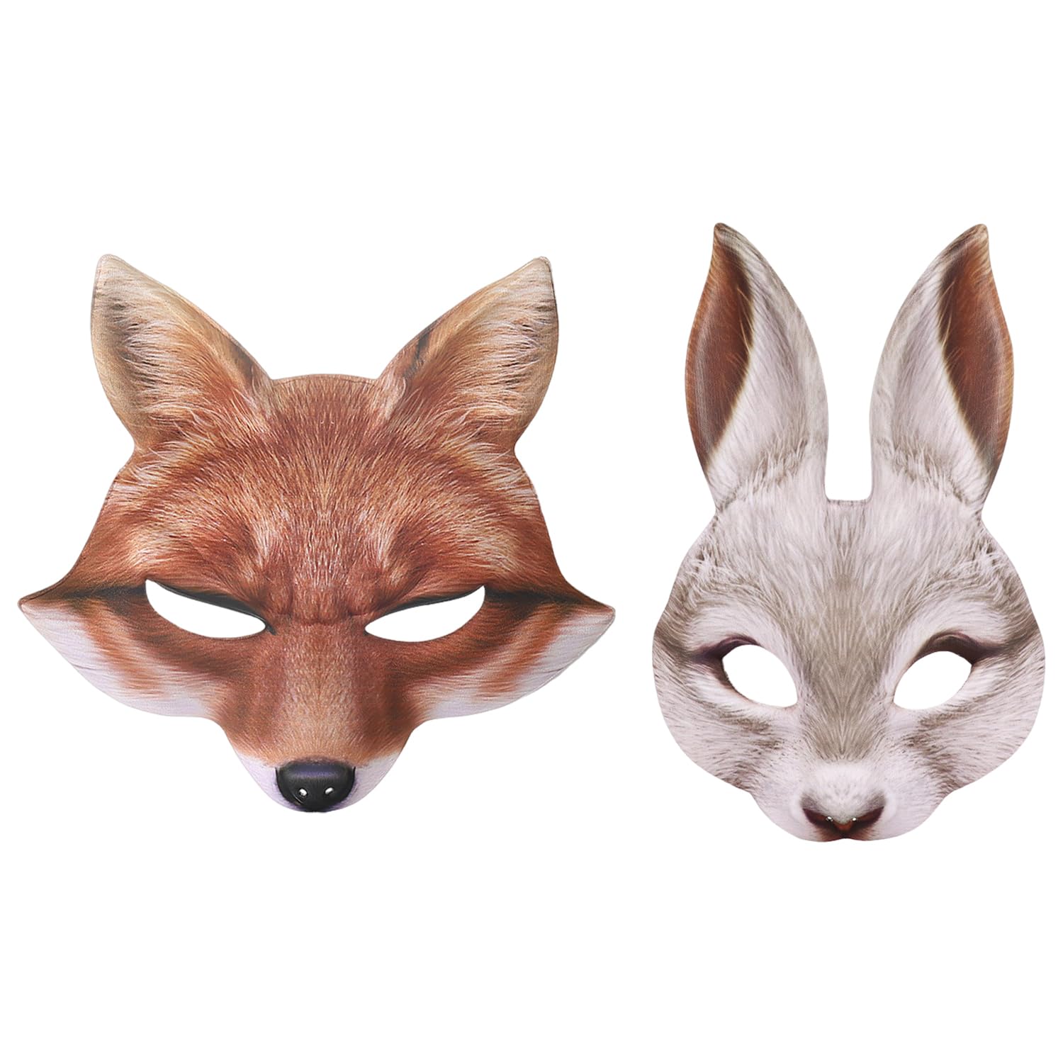 NIDHFG 1 Fox Mask And 1 Rabbit Mask, Animal Mask, Photo Props, Masquerade Mask, Animal Costume Accessories.