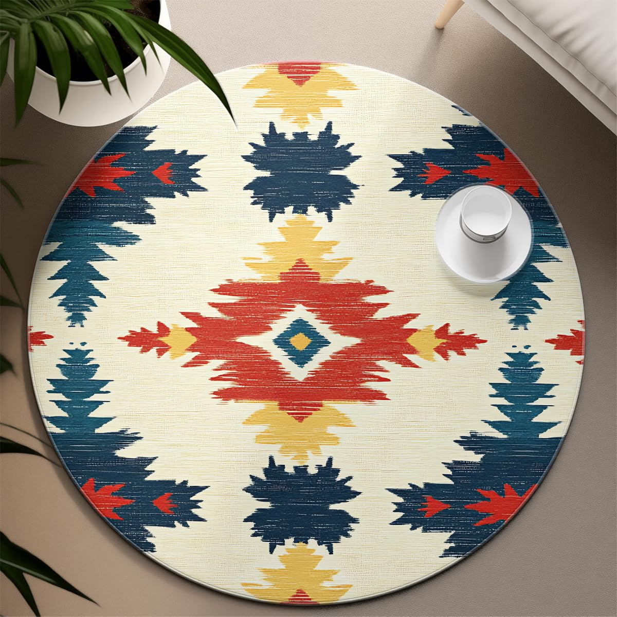 Południowo-zachodni okrągły plemienny dywan Aztec Boho Abstrakcyjna geometryczna wycieraczka miękka antypoślizgowa zmywalna miękka obręcz Meble Home Office Bar Decor 150 cm