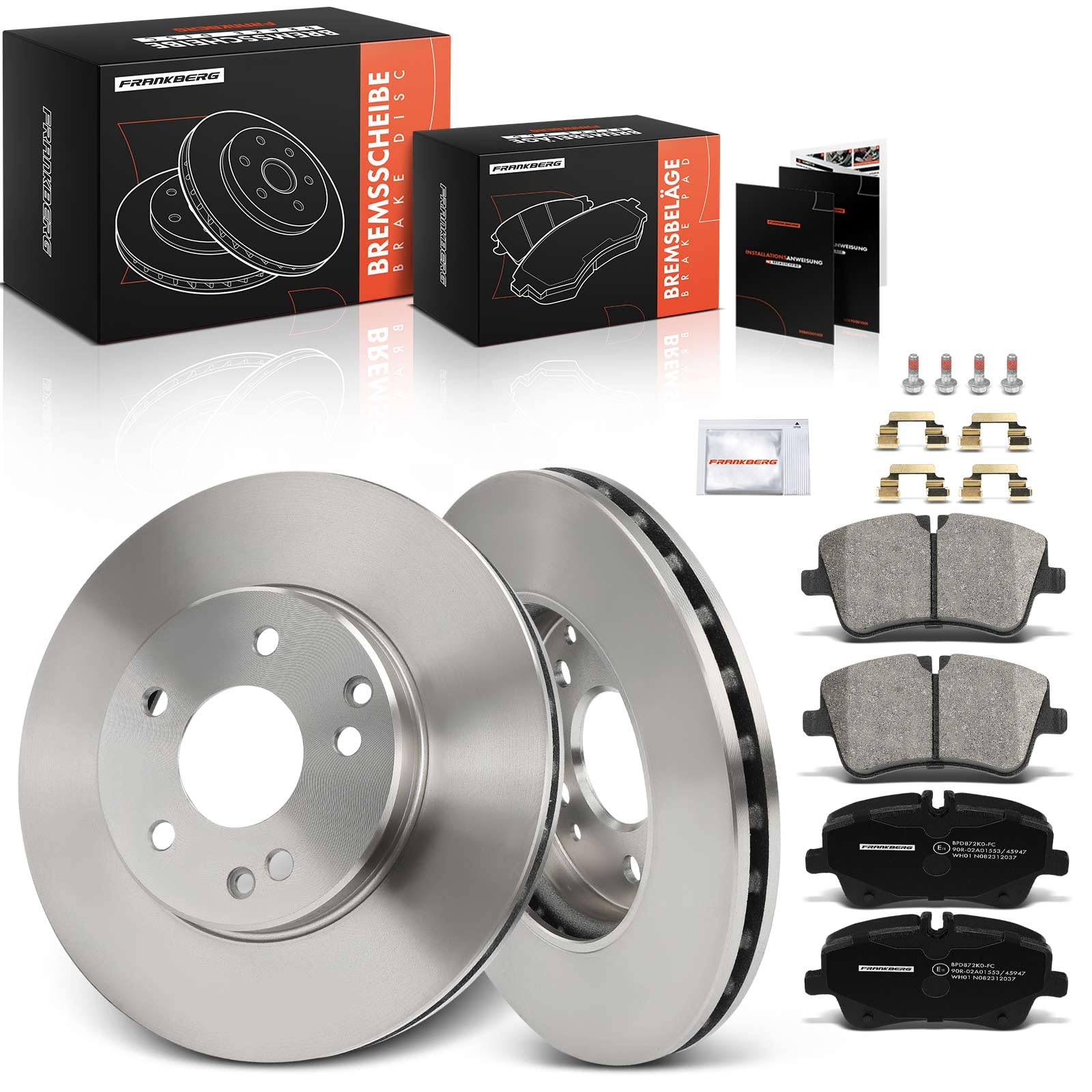 Frankberg 2 discos de freno 4 pastillas de freno | Compatible con: Clase C Modelo T S203, SLK R171, CLK Cabriolet A209, Clase CLC CL203, CLK C209, Coupé Clase C CL203