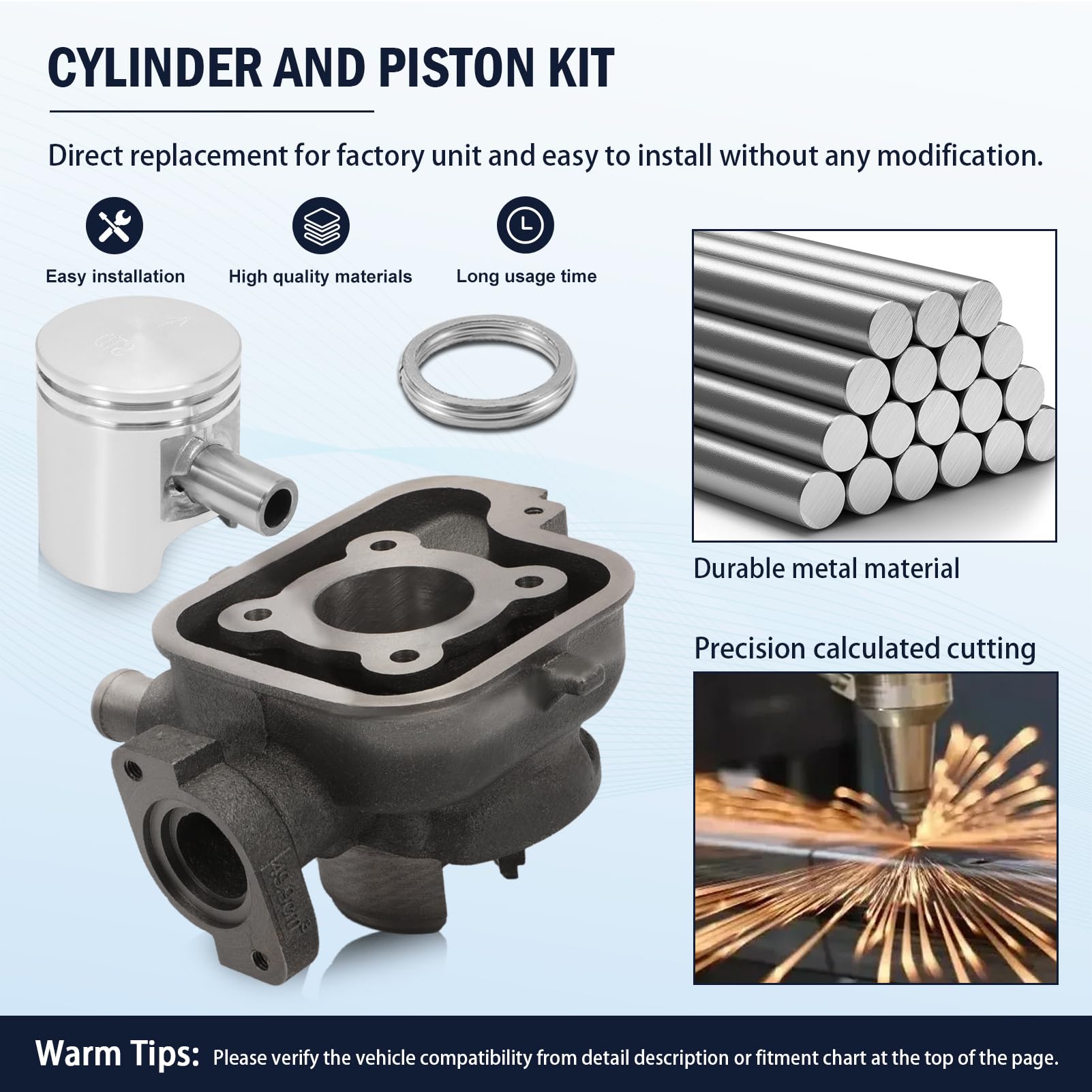 50ccm Zylinder Kit mit Kolben Kompatibel mit Speedfight 3 LC DD 2009-2015,Jet Force 2003-2015,Ludix Blaster 2 2005-2012