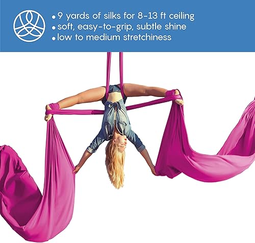 Miniatura 8 de Aum Active Aerial Silks Starter Kit - Durable 9 Yards of Aerial Yoga Hammock with Hardware & Guide - Aerial Swing for Acrobatic Flying Yoga & All