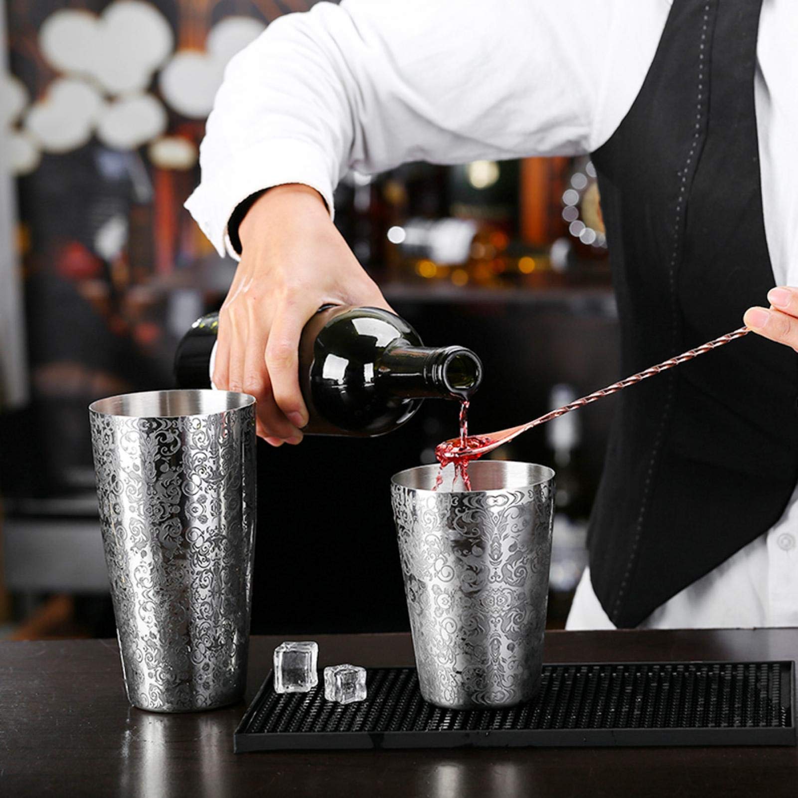 Shaker à Cocktail, Shaker de Boisson Multifonctionnel Boston Shaker gravé, pour Bar Barman Faisant du café glacé à la Maison