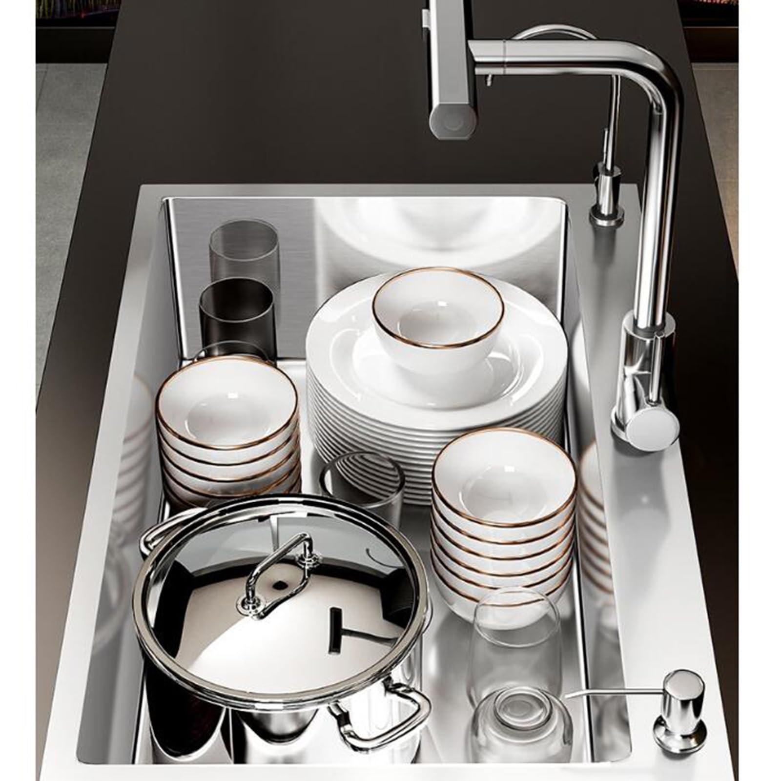 Sifón de Cascada de Acero Inoxidable Plateado de Varios tamaños y un Solo tazón Grifo multifunción para Cocina, lavaplatos, Piscina YADZISWs (Color: Plateado, 78 x 43 x