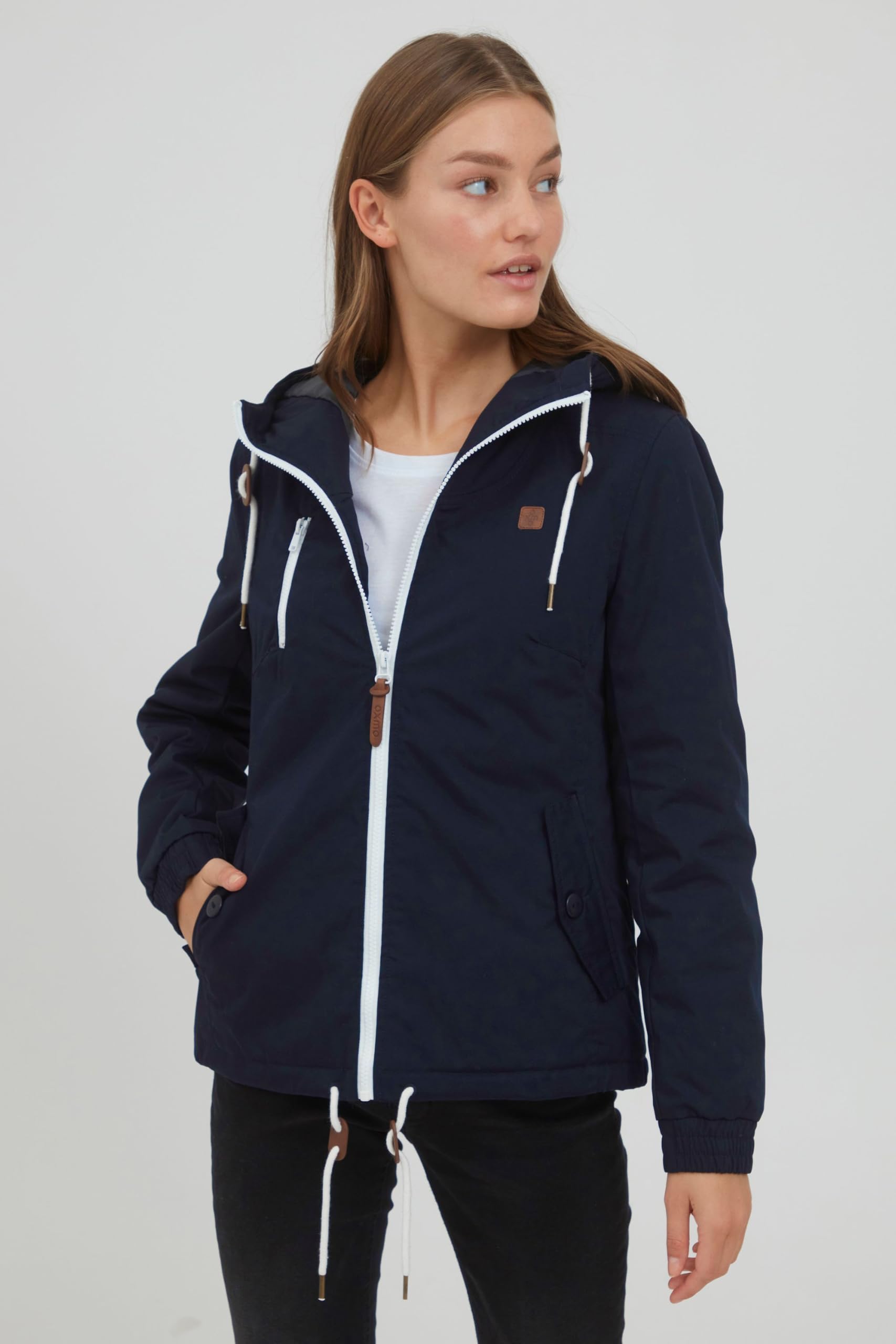 OXMO OXTilda Damen Jacke Übergangsjacke mit Kapuze Kordelzügen Eingrifftaschen Regular fit