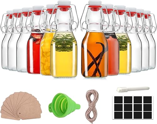 Botella de vidrio transparente con tapa abatible para tapas herméticas, paquete de 12 botellas de infusión de 4 onzas con tapas abatibles, para
