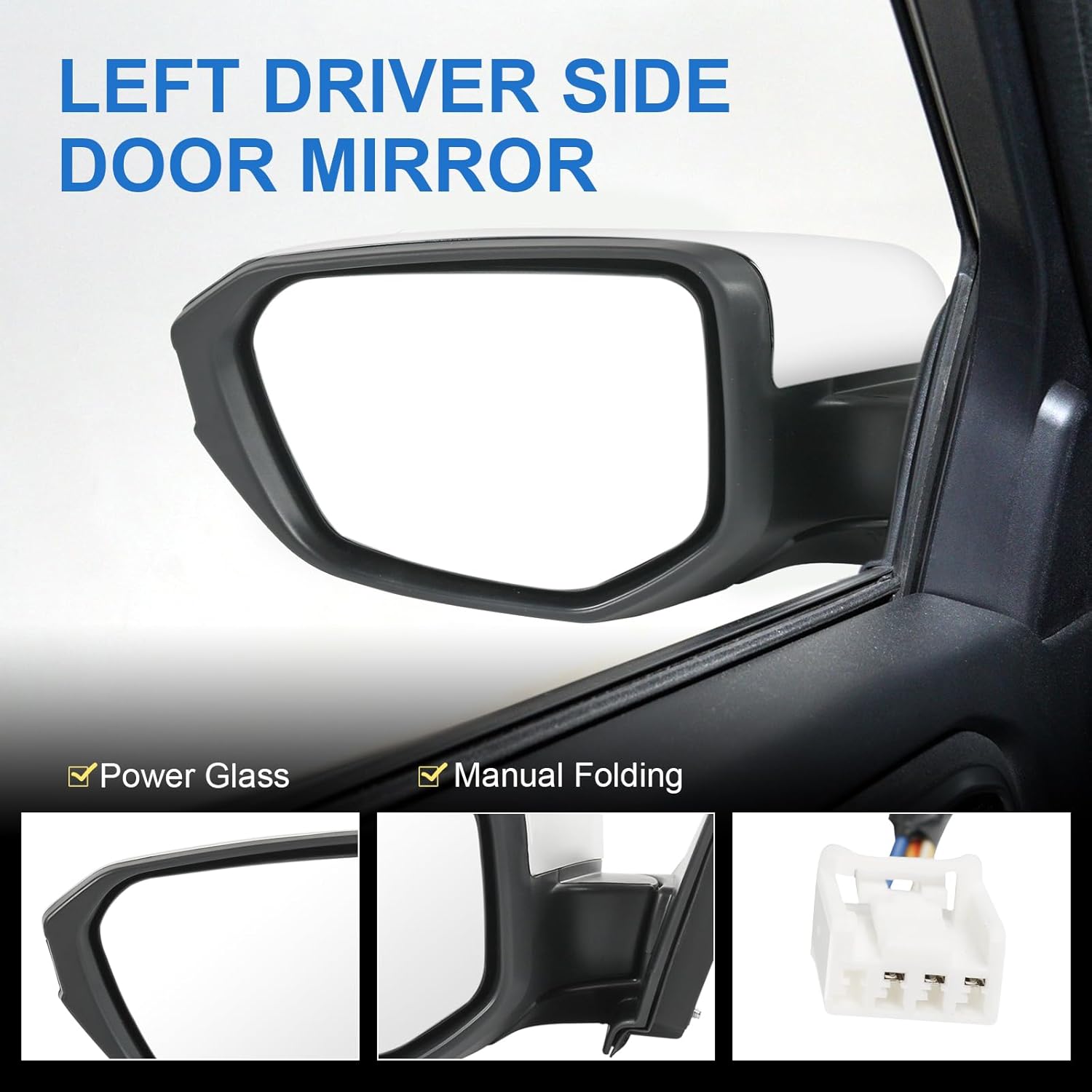 Door Mirror Left Driver Side Replacement For Honda Civic LX SE Sport 2016-2021, Replace HO1320283 White 3Pins