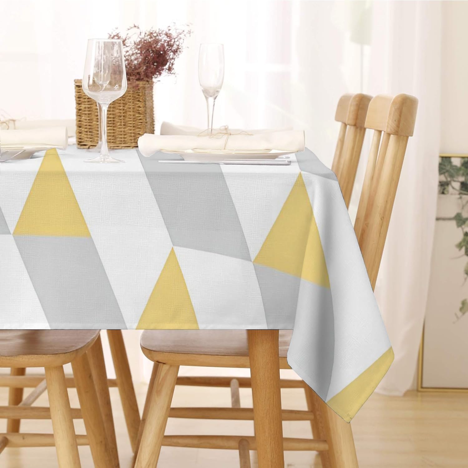 Tovaglia impermeabile, 140 x 220 cm, retro grigio giallo, facile da pulire, protezione per tavolo da pranzo e cucina, elegante biancheria da tavola