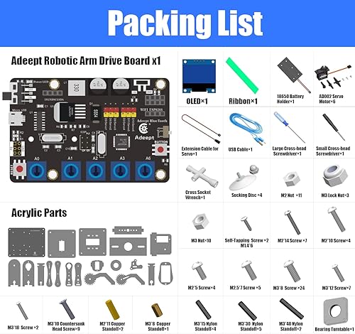 Miniatura 7 de Kit de brazo robótico 5-DOF compatible con Arduino IDE, kit de construcción de robot STEM programable, codificación de bricolaje, brazo de robot