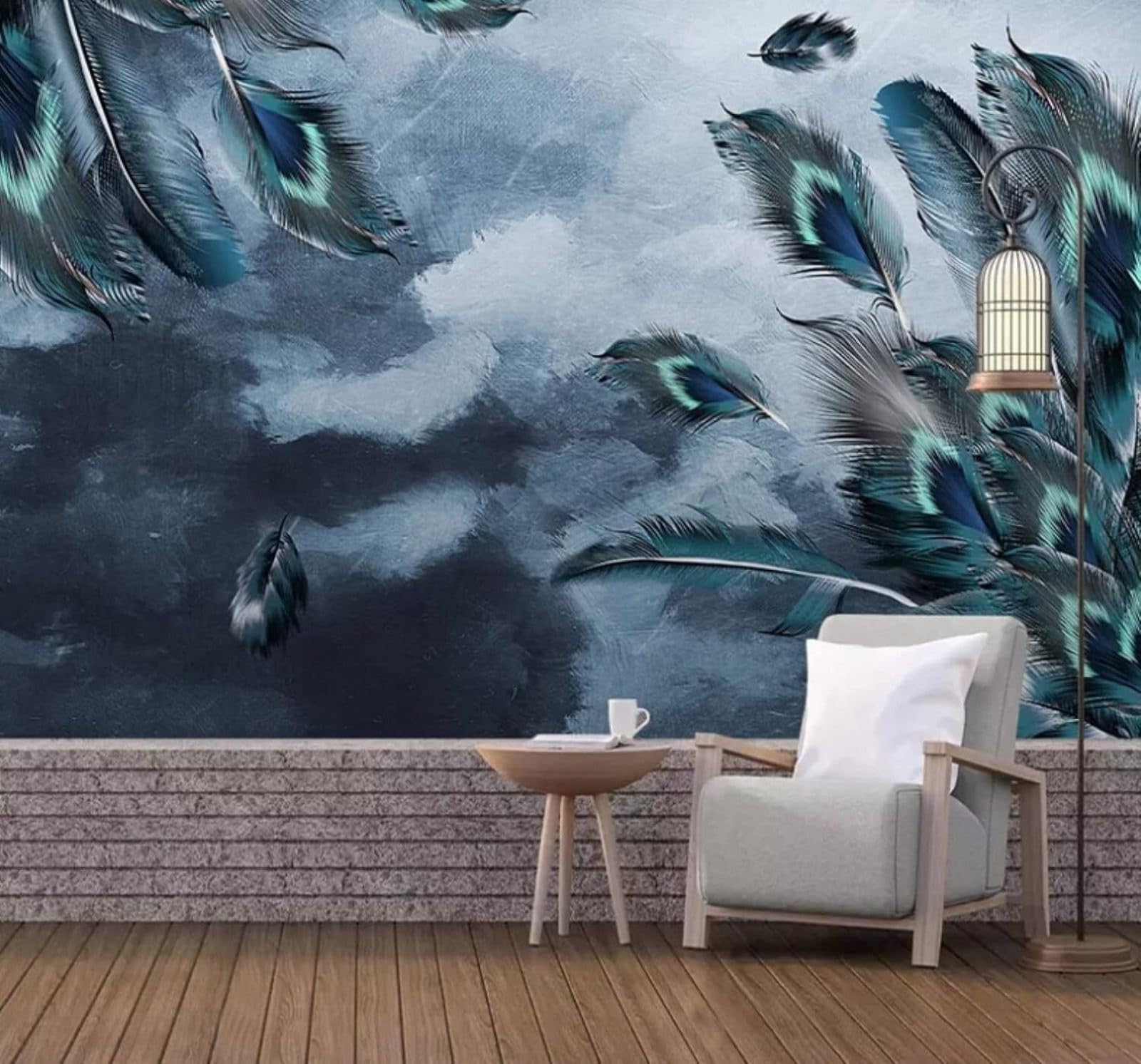 XLMING Abstract Retro Blue Peacock Feathers 3D Wallpaper Luxury Home Dining Decor Paste Sofa Living Room The Wall for Bedroom Mural-400cm×280cm