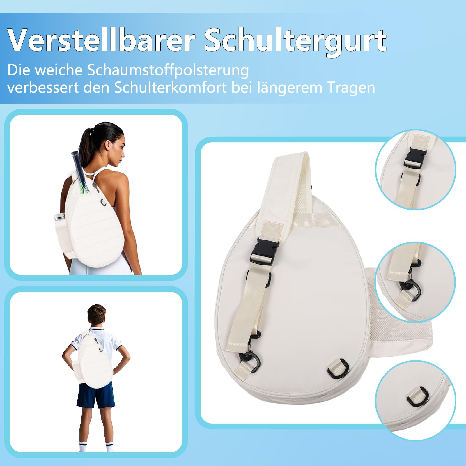 Borsa da Tennis Zaino Leggero Borsa a Tracolla Imbottitura in Schiuma Paddle per Pickleball Separazione da Asciutto e Bagnato