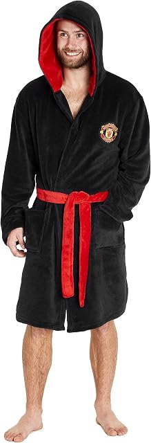 Manchester United F.C. Dressing Gown for Men, Mens Fleece Robe, Football Gifts