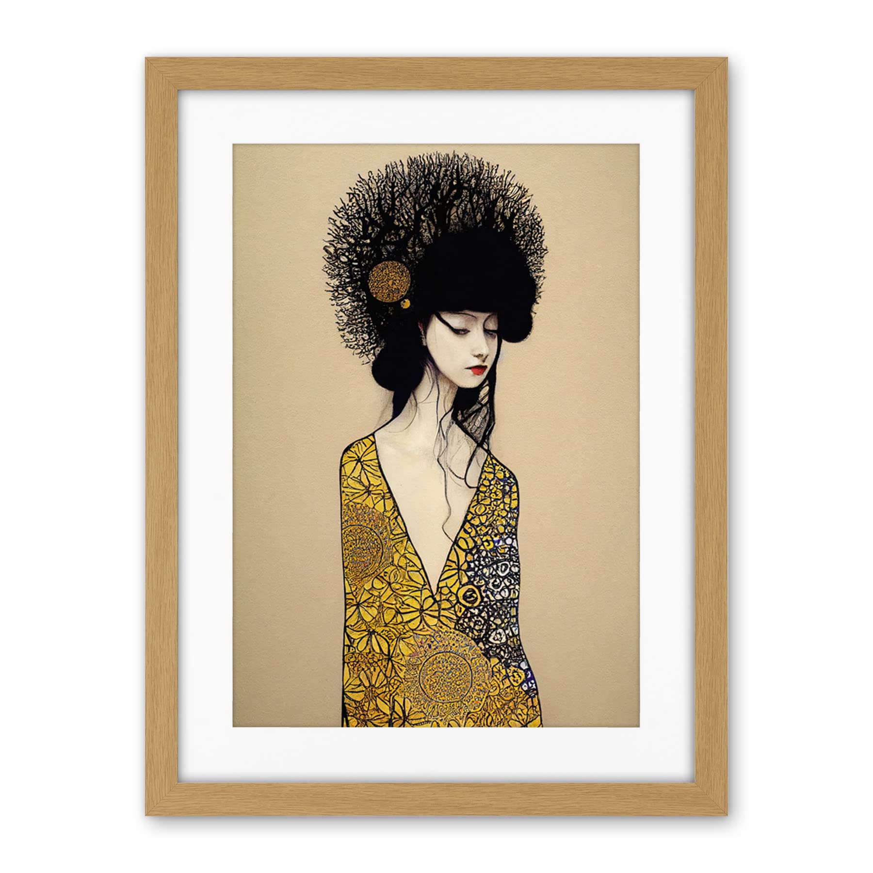 Wee Blue Coo The Goddess In Gold Black Klimt Style Robe Artwork Framed Wall Art Print 18X24 Inch