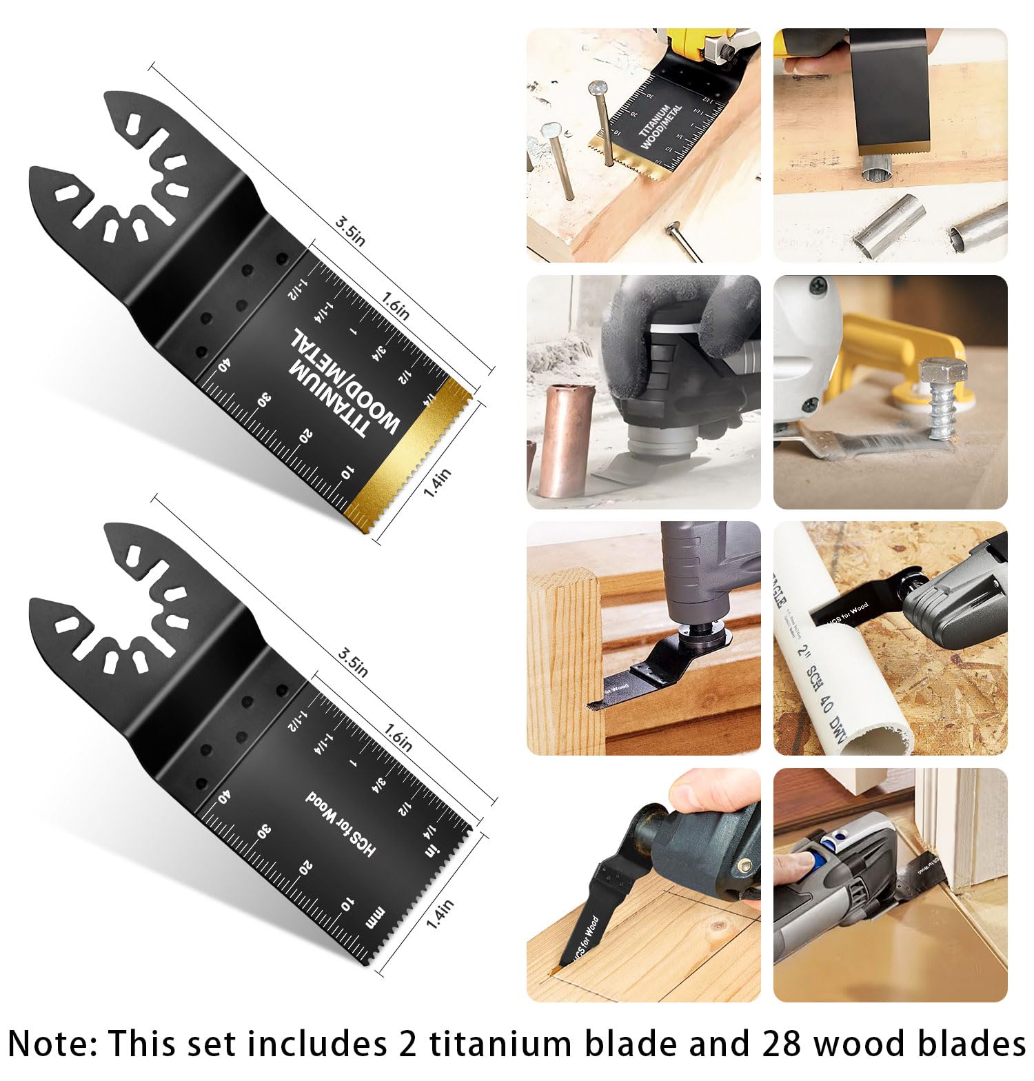 30 cuchillas oscilantes, hojas de sierra oscilantes profesionales universales de titanio para madera, plásticos y metal, compatibles con Dewalt Ryobi Fein Milwaukee Rockwell Makita