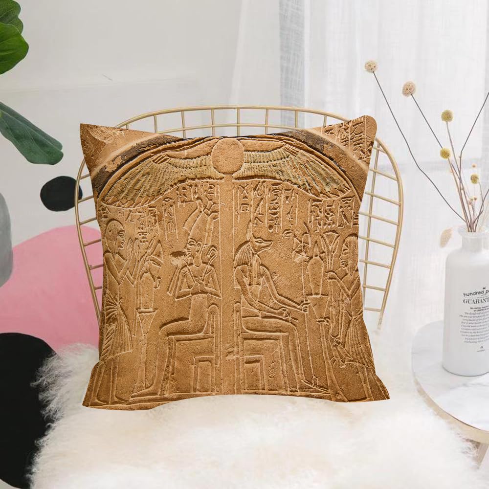 HYMSXW Cushion Cover,Throw Pillow Case Home Decorative for Living Room Bedroom Sofa Chair 20X20 Inch,Egyptian, Egyptian hieroglyphs on the wall stone surface scripts ancient art th,Pillowcase 50X50cm