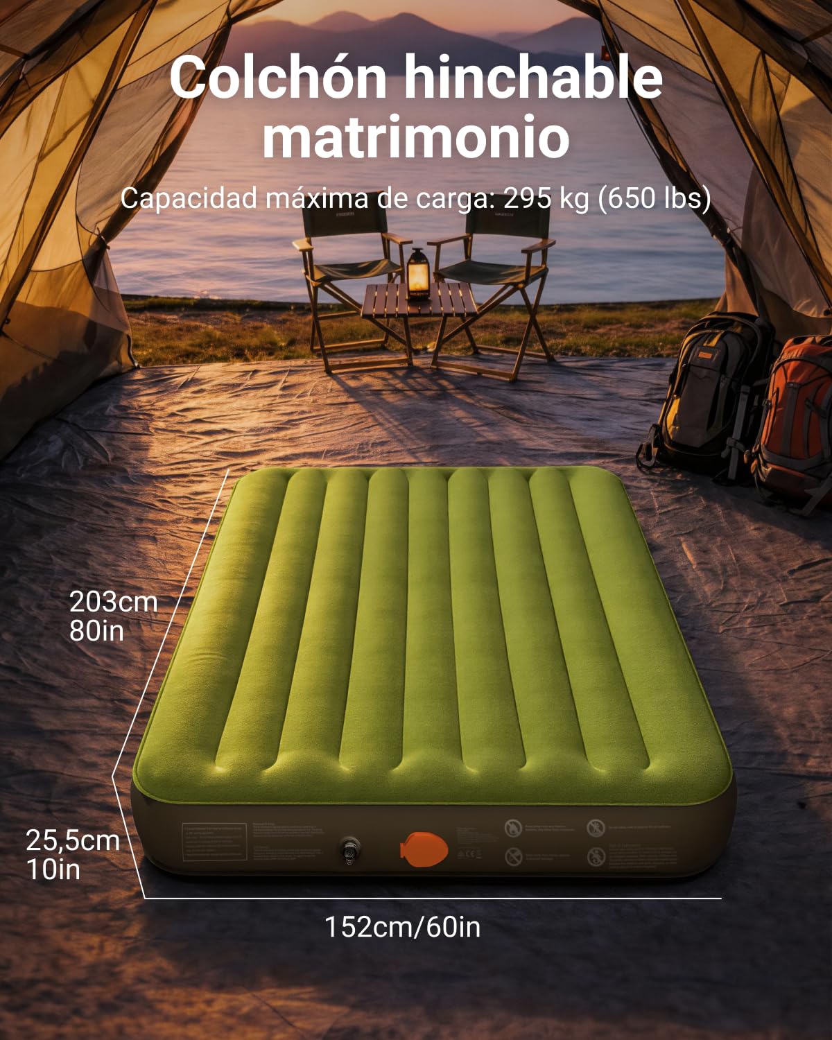 iDOO Colchón Inflable, colchón de Aire con Bomba de Aire extraíble incorporada, Cama de Aire autoinflable en 2,5 Minutos, Ligero y portátil, Ideal para Camping, Viajes e Invitados