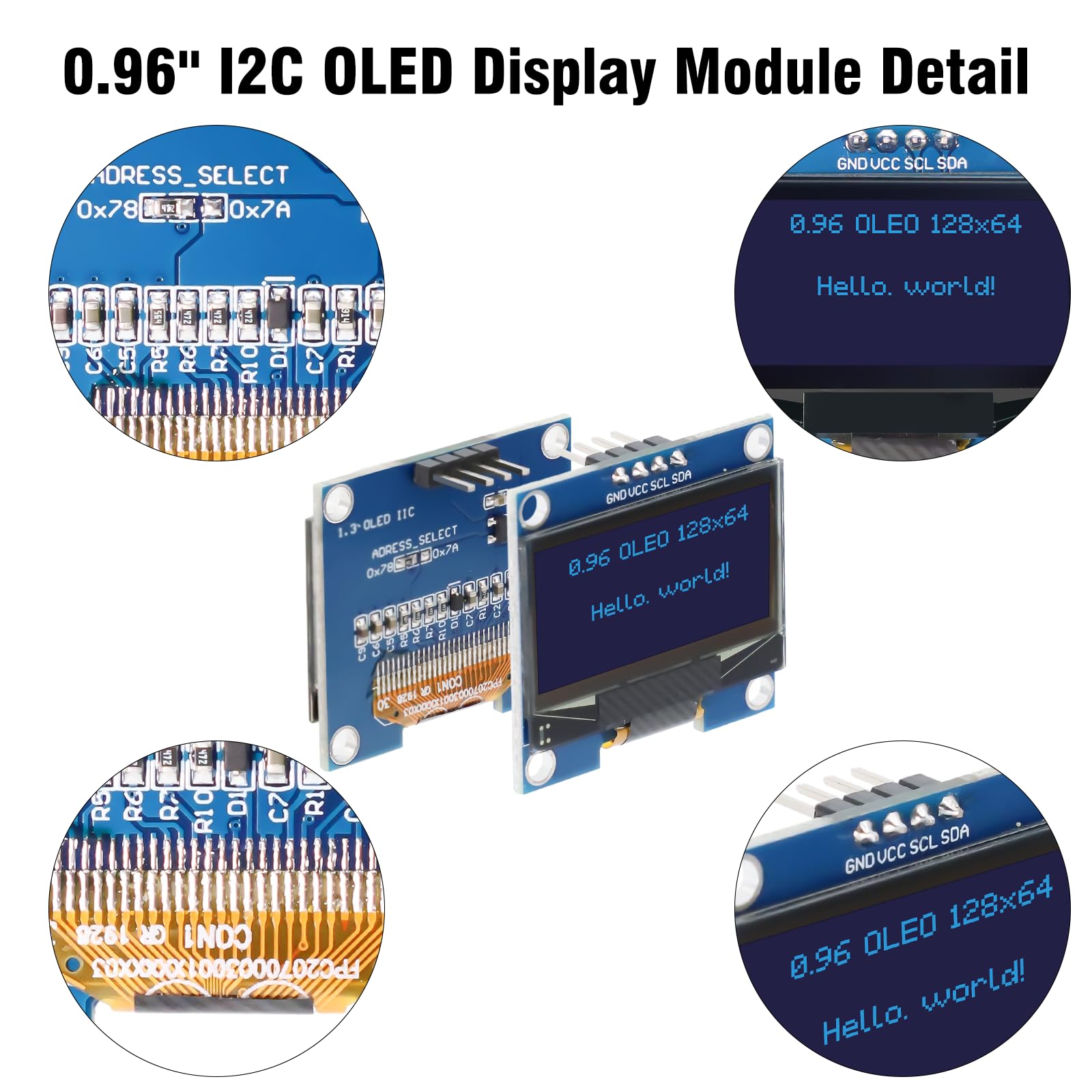 OLED Display Modulo RUIZHI 3 pezzi 0.96 pollici Display OLED I2C Chip 128 x 64 Pixel I2C Modulo di Visualizzazione dello Schermo con Caratteri blu compatibile con Arduino